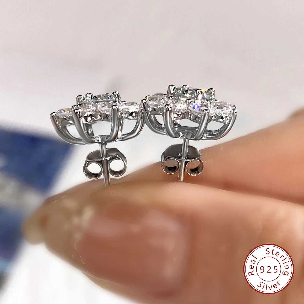 GRA Certified 0.5CT Moissanite Flower Stud Earrings – 925 Sterling Silver Solitaire Wedding & Party Jewelry for Women