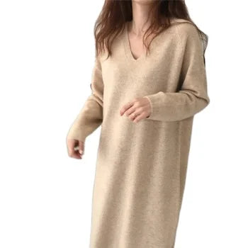 Spring New Arrival V-Neck Sweater Dress | Custom Fit Lightweight Plain Knit Dress for Women Aivee