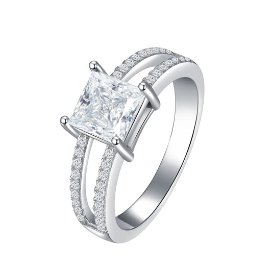 925 Sterling Silver Princess Cut Moissanite Ring | 6mm VVS D Color Diamond, Perfect Women's Wedding or Anniversary Gift