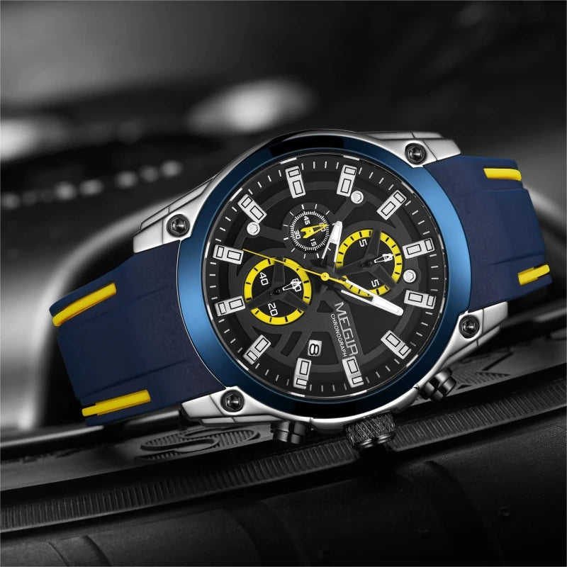 MEGIR 2144 Men's Chronograph Wristwatch - Silicone Band Sport Watch for Men, Relojes Para Hombres