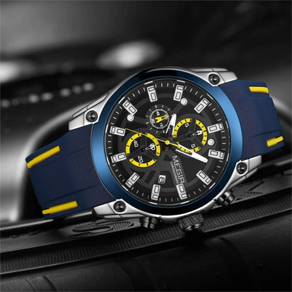 MEGIR 2144 Men's Chronograph Wristwatch - Silicone Band Sport Watch for Men, Relojes Para Hombres
