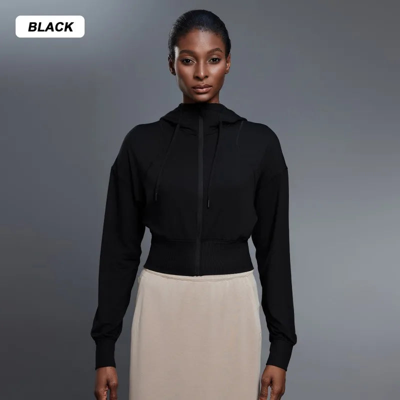 Women's Full-Zip Hoodie Sweatshirt – Long-Sleeve Gym Workout Fitness Jacket, Athletic Suit for Autumn