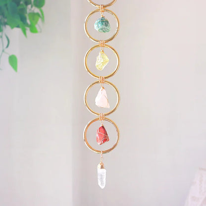 Raw Crystal Chakra Wall Hanging – Natural Crystal Sun Catcher for Home Décor, Energy Healing, and Positive Vibes