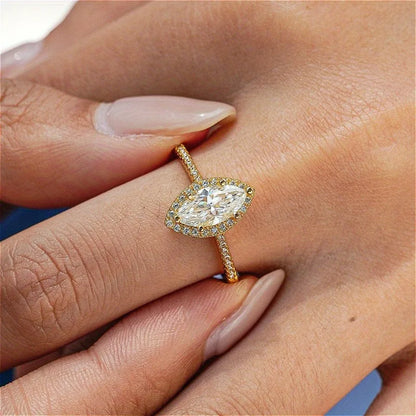 Women's Classic Horse Eye VVS1 Moissanite Ring – Fine Jewelry in S925 Sterling Silver, Elegant Ladies' Style