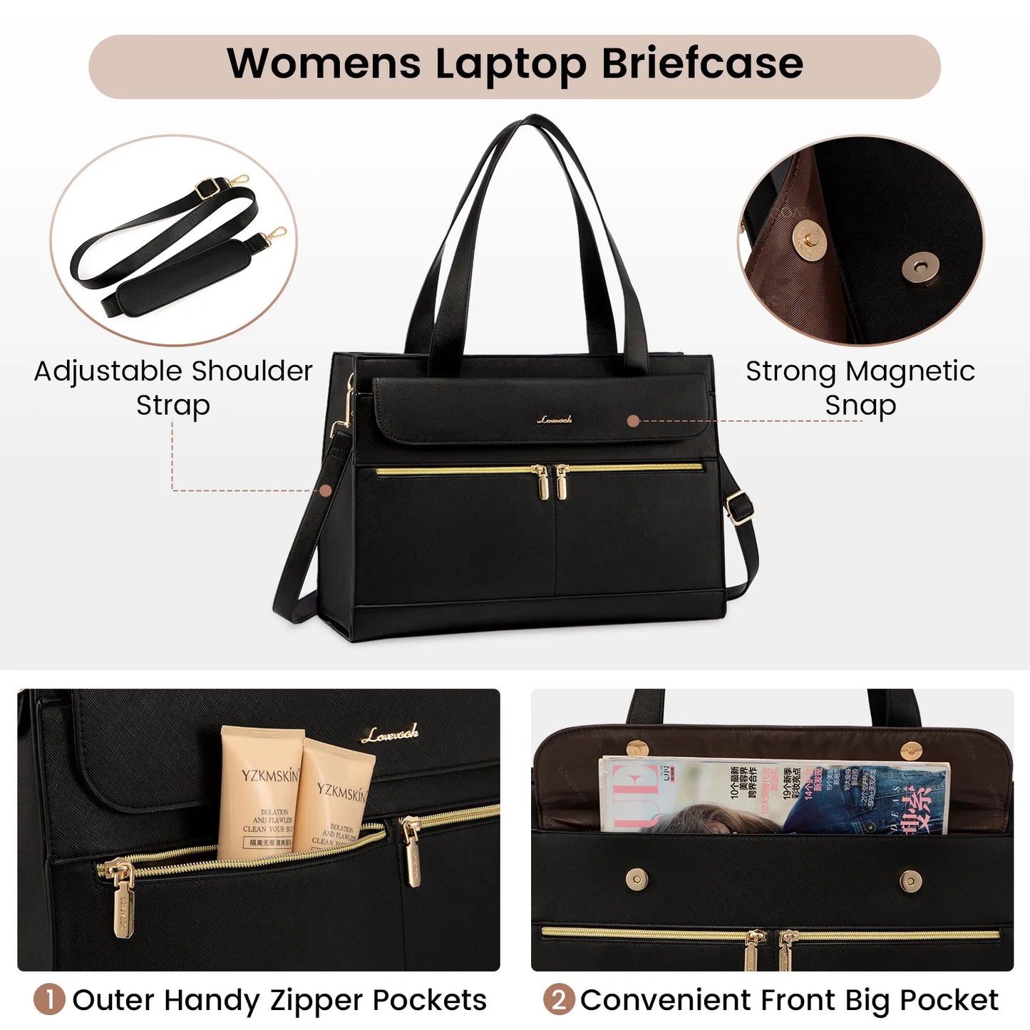 LOVEVOOK 2-Piece Laptop Tote & Shoulder Bag Set | 15.6-inch Women’s Briefcase