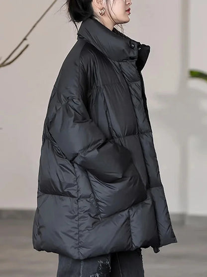 Women's Winter Warm Down Jacket – Windproof Quilted Coat with Stand Collar, Big Pockets