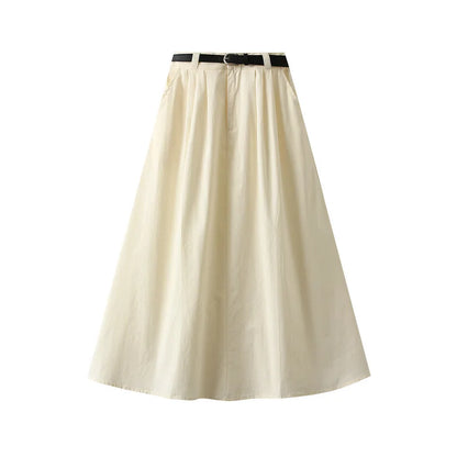 Women's Cargo Skirt with Belt | Vintage High-Waist A-Line Midi Skirt for Spring & Summer Cristy