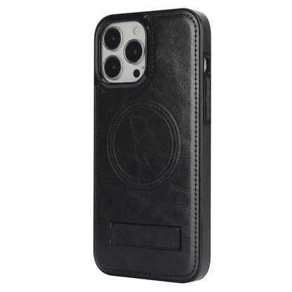 Luxury Leather Strong Magnetic Wireless Charging Mobile Case for iPhone 15 14 12 Pro Max Kickstand Phone Case
