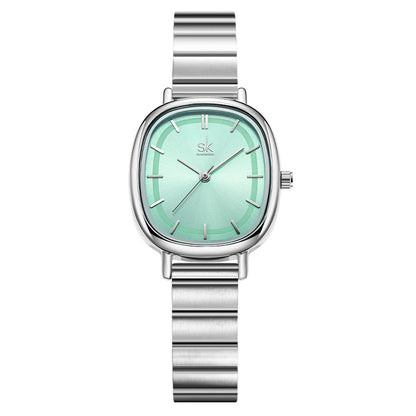 Shengke Women's Fashion Square Quartz Watch – Elegant Gold & Rose Gold Bracelet Watch, Minimalist Stainless Steel Design