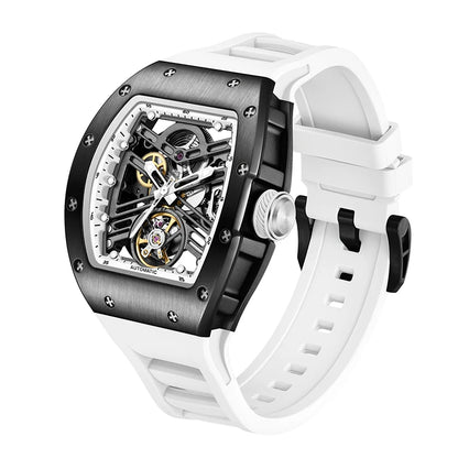 Luxury Men's Automatic Mechanical Watch – 30M Waterproof, Hollow Dial, Luminous Display, Silicone Strap & Power Reserve
