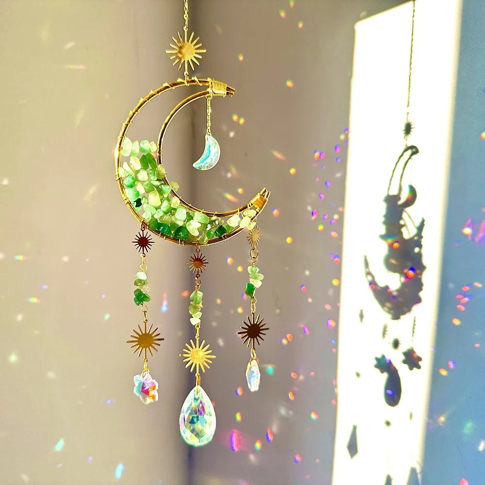 Natural Crystal Handmade Hanging Sun Catcher – Moon-Shaped Crystal Sun Catchers, Hanging Prisms & Rainbow Makers