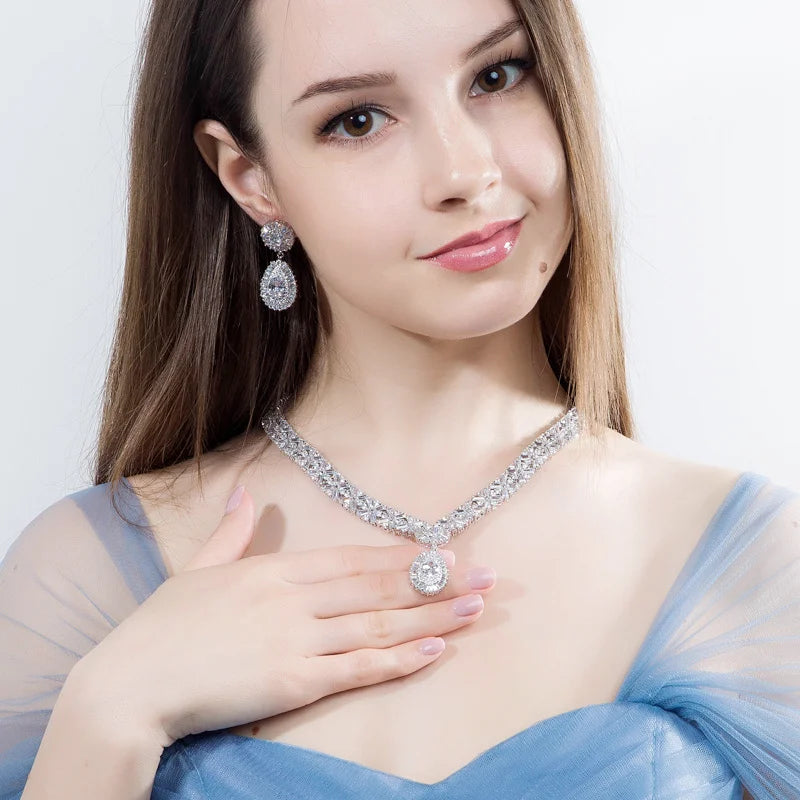 4-Piece Sparkling Cubic Zirconia Jewelry Set | Luxury Necklace, Earrings, Bracelet & Ring for Women Amanda