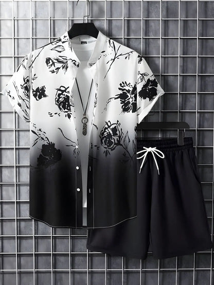 Men's Summer Outdoor Beach Set - Casual Short Sleeve Shirt & Elastic Waist Shorts, 2-Piece Outfit