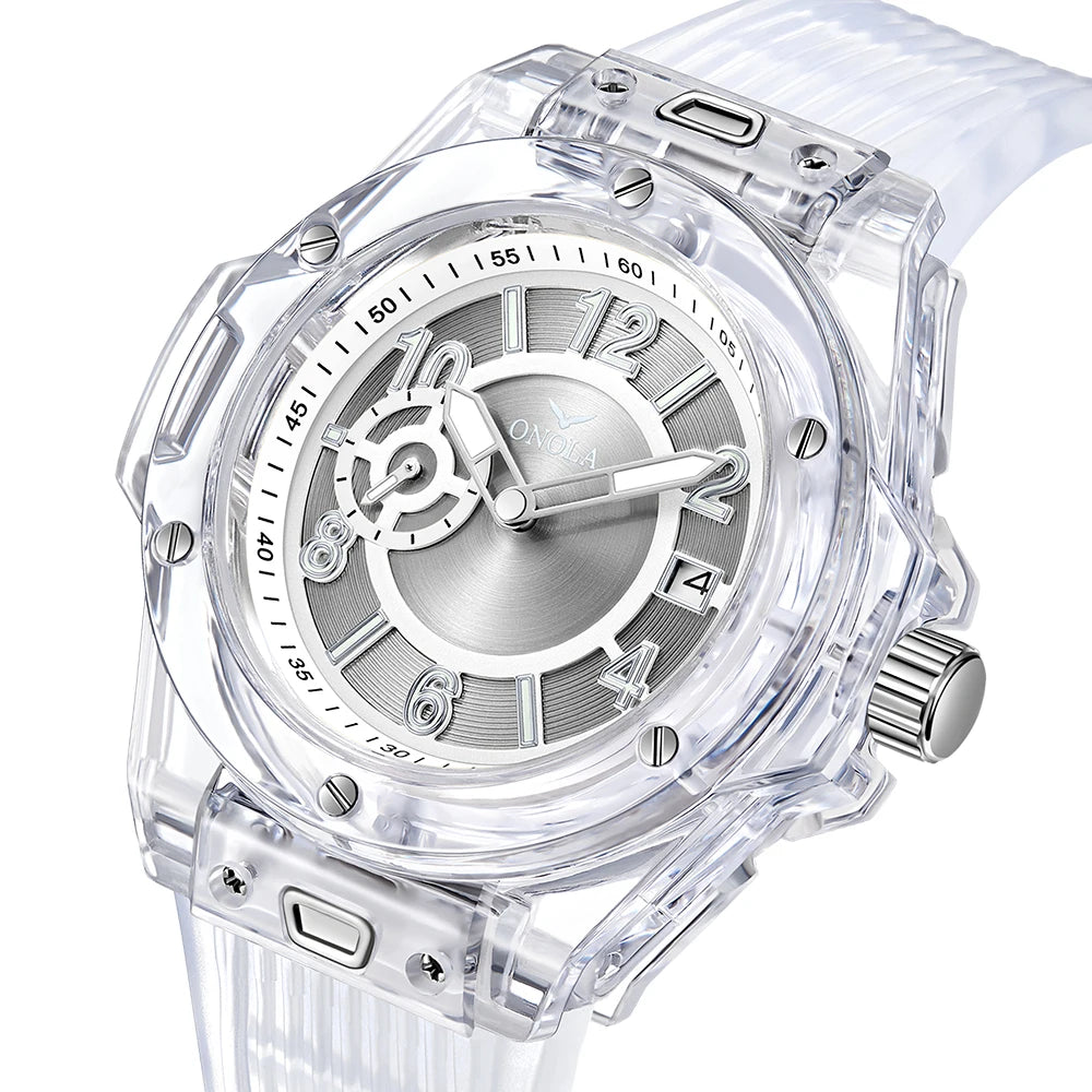 ONOLA 3836 Men & Women's Quartz Watch – Square Sport Design, Silicone Strap, Luminous Glass