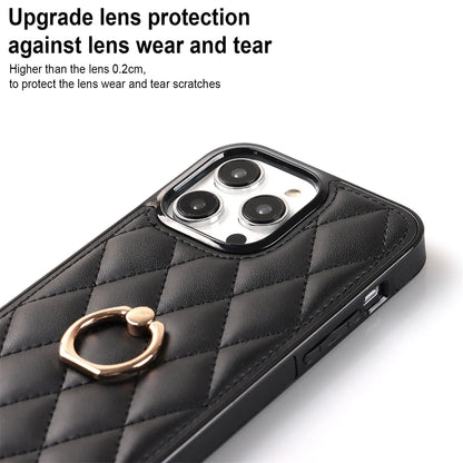 Luxury Leather Phone Case with Rotating Metal Ring | Shockproof Cover for iPhone 14, 13, 12, 11 Pro Max