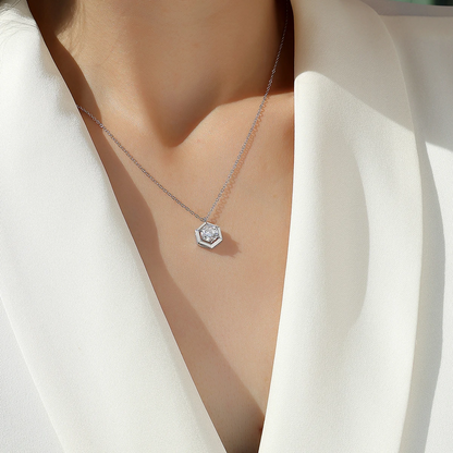 1 Carat Hexagon Moissanite Pendant Necklace – 925 Sterling Silver, Gold Plated Luxury Fashion Jewelry Dahlia