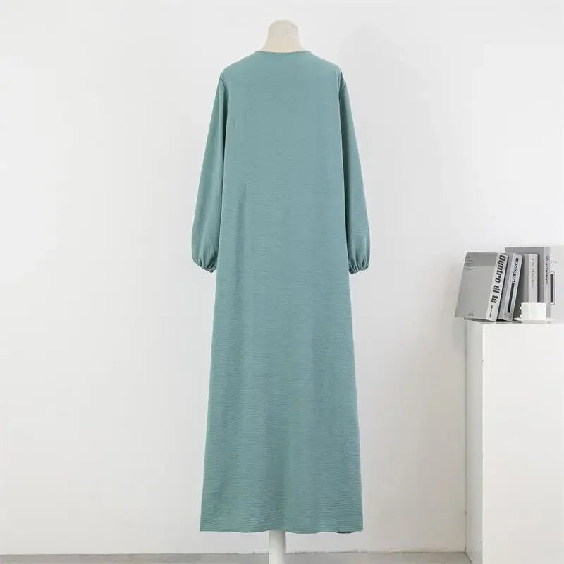 Muslim Modest Dress Women Abayas Full Sleeve Loose Prayer Dresses O-neck Casual Solid Ramadan Maxi Dresses Islamic Clothing