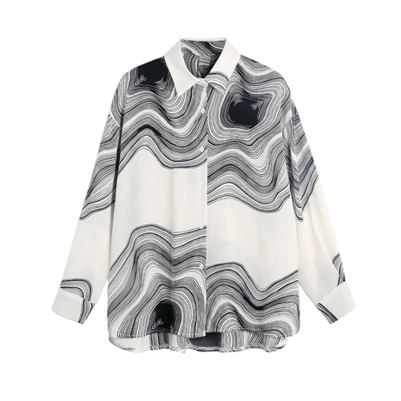 Women's Plus-Size Loose-Fit Printed Long-Sleeve Lapel Shirt – Casual and Stylish New Fashion Linda