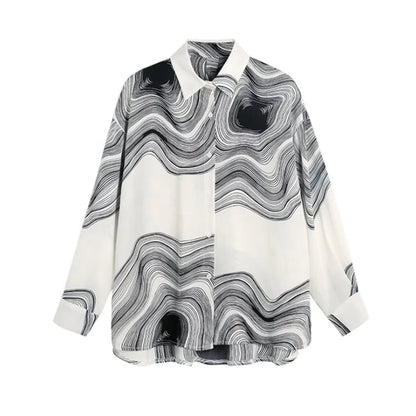 Women's Plus-Size Loose-Fit Printed Long-Sleeve Lapel Shirt – Casual and Stylish New Fashion Linda