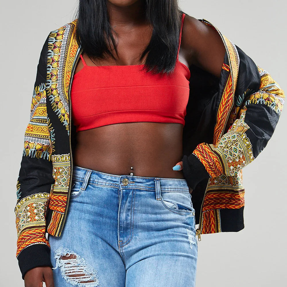 Women's African Dashiki Print Ethnic Jacket - Stand Collar, Stylish Traditional Clothing Rosamond