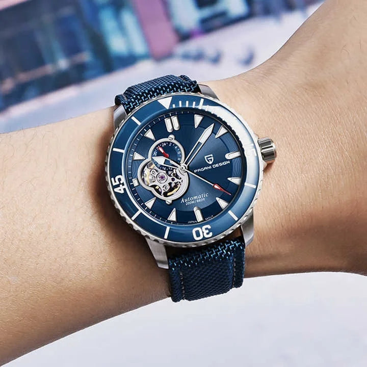 PAGANI DESIGN PD‑1674 Men’s Skeleton Automatic Mechanical Watch | Japan NH39 Movement, Stainless Steel, 20ATM (200M) Waterproof Luxury Wristwatch