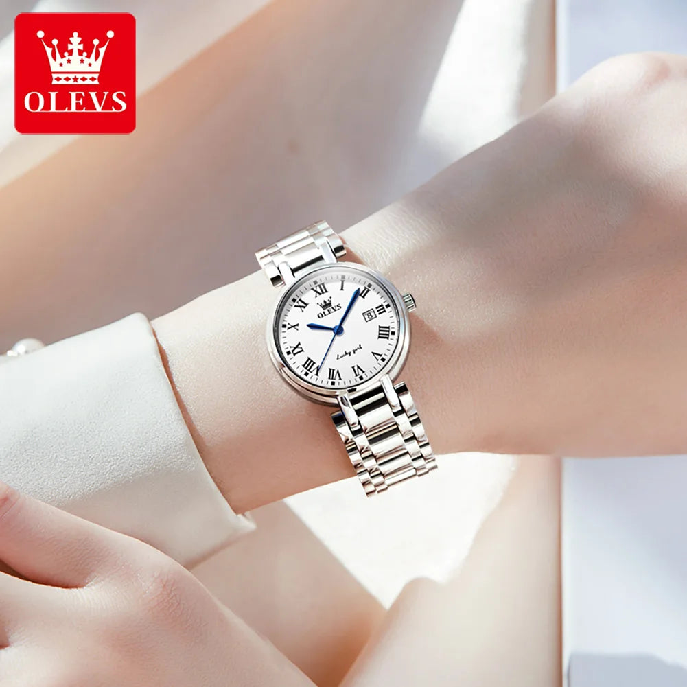 OLEVS Women’s Quartz Watch – Silver, Waterproof, Fashionable Design