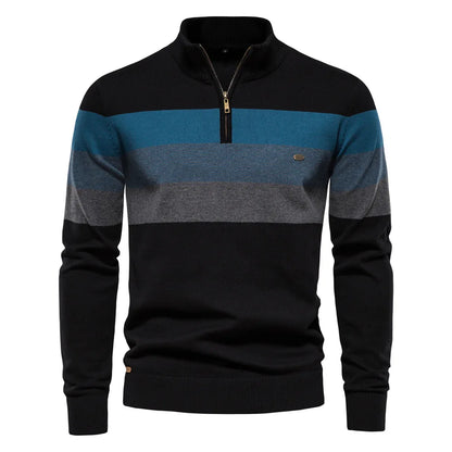 Men's Casual Cotton Pullover Sweater - Warm Zipper Neck Patchwork Design for Everyday Style Gilbert