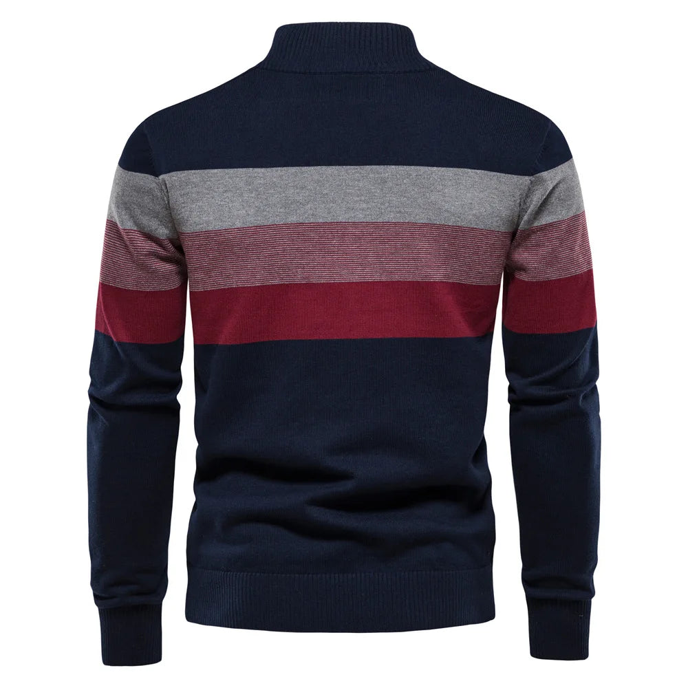 Men's Casual Cotton Pullover Sweater - Warm Zipper Neck Patchwork Design for Everyday Style Gilbert