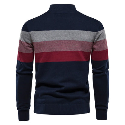 Men's Casual Cotton Pullover Sweater - Warm Zipper Neck Patchwork Design for Everyday Style Gilbert