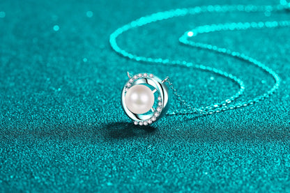 S925 Sterling Silver Pendant Necklace | Moissanite Diamond Pearl Jamilah
