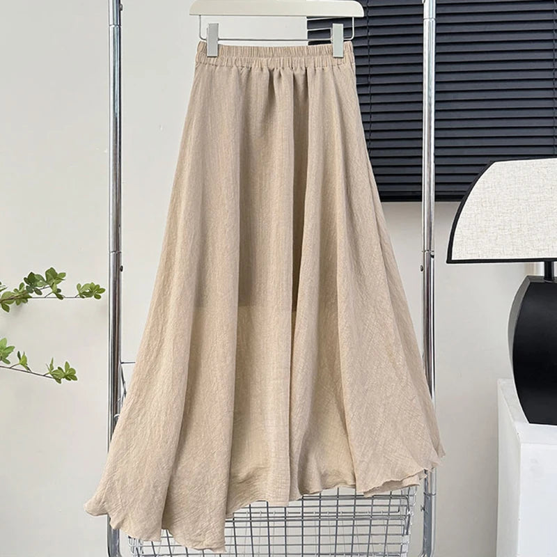 Casual Pleated Long Skirt | Women's High-Waist Solid Color A-Line Korean Fashion Skirt Jamie