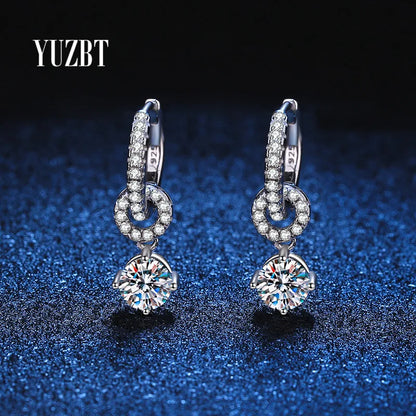 Elegant Moissanite Bow Earrings | 925 Sterling Silver Drop Design Zinnia