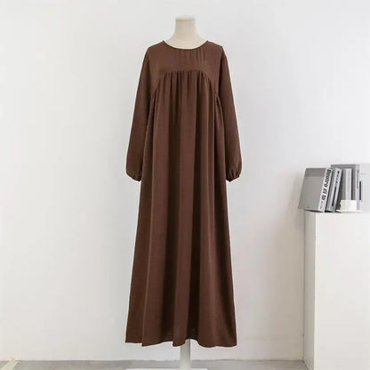 Muslim Modest Dress Women Abayas Full Sleeve Loose Prayer Dresses O-neck Casual Solid Ramadan Maxi Dresses Islamic Clothing