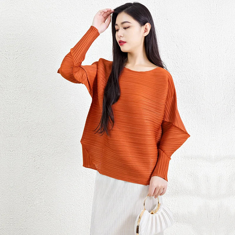 Women's Pleated Miyake Top - Casual Irregular Design | Stylish & Comfortable Blouse Nova