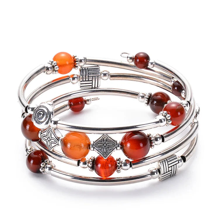 Fashion Charm Natural Stone Beaded Bracelet – Turquoise Crystal Multilayer Spiral Memory Wrap Bangle for Women Helena