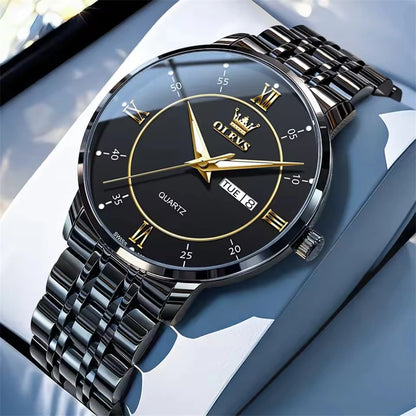 OLEVS 3680 Men's Quartz Watch – Original Movement, Stainless Steel, Waterproof, Luminous Large Dial, Date Function, New Design