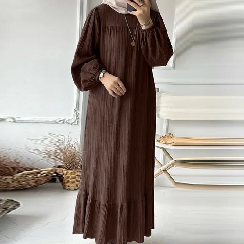 Women's Robe Dress – Spring & Autumn Fashion, Long Sleeve Ruffle Abaya, Casual A-Line Mid-East Style