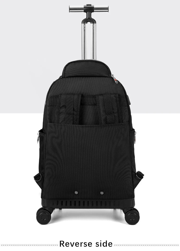Travel Trolley Backpack with Wheels – Durable Business Laptop Bag, Large Capacity Rolling Luggage for Outdoor Trips