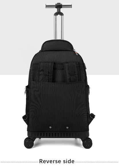 Travel Trolley Backpack with Wheels – Durable Business Laptop Bag, Large Capacity Rolling Luggage for Outdoor Trips