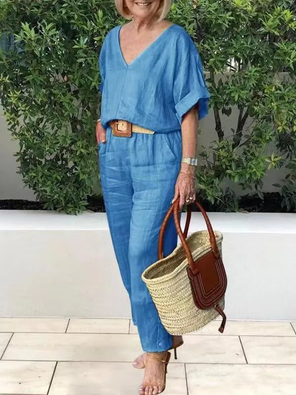 Women's V-Neck Loose-Fit Set | Comfortable Casual Wear for Everyday Style Chloe