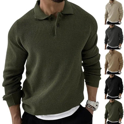 Men’s Solid Color Knitted Button Sweater – Casual Spring Pullover Rody