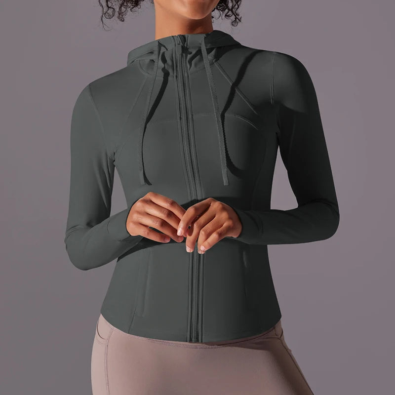 Women's Butter Luxe Full-Zip Workout Hoodie Jacket – Slim Fit, Lightweight Athletic Yoga Jacket with Pockets and Thumb Holes Ginny