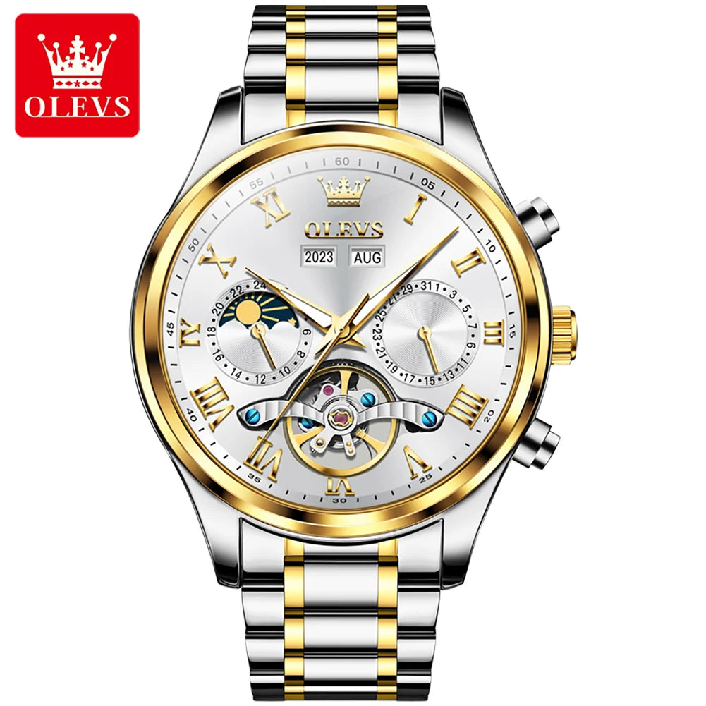 OLEVS 7005 Classic Men's Mechanical Watch – Original Stainless Steel Automatic Watch, Waterproof with Storage, Casual and Timeless Design