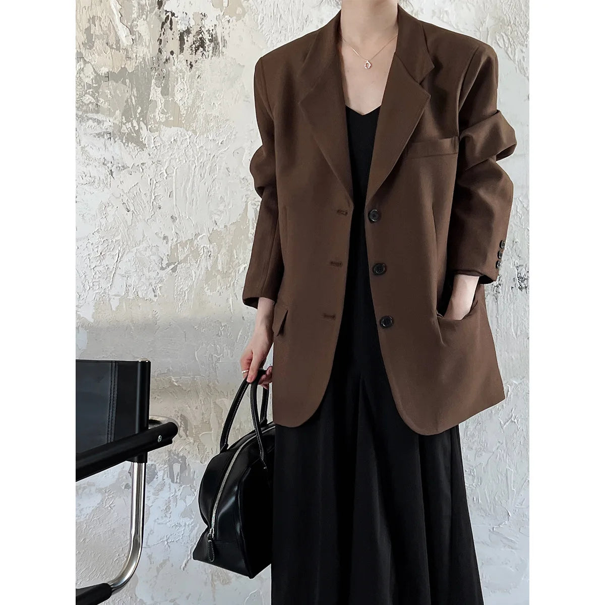 Women’s Retro Blazer Coat – Casual Long Sleeve Fashion Jacket, Vintage Style Outerwear for Office or Daily Wear