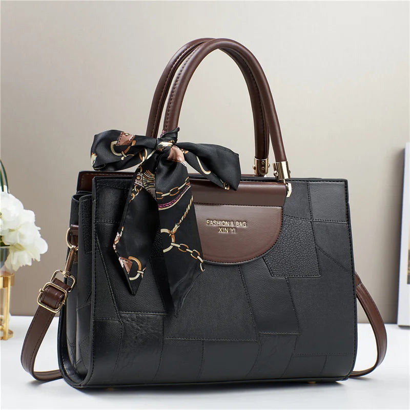 Women’s PU Leather Handbag – New Design Crossbody Bag with Tie Cloth Accent Elisa