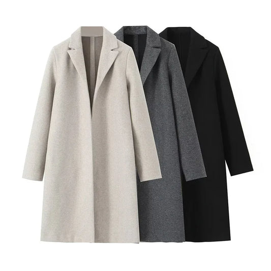 Women's Mid-Length Lapel Coat - Autumn & Winter Loose Button Jacket Ursula