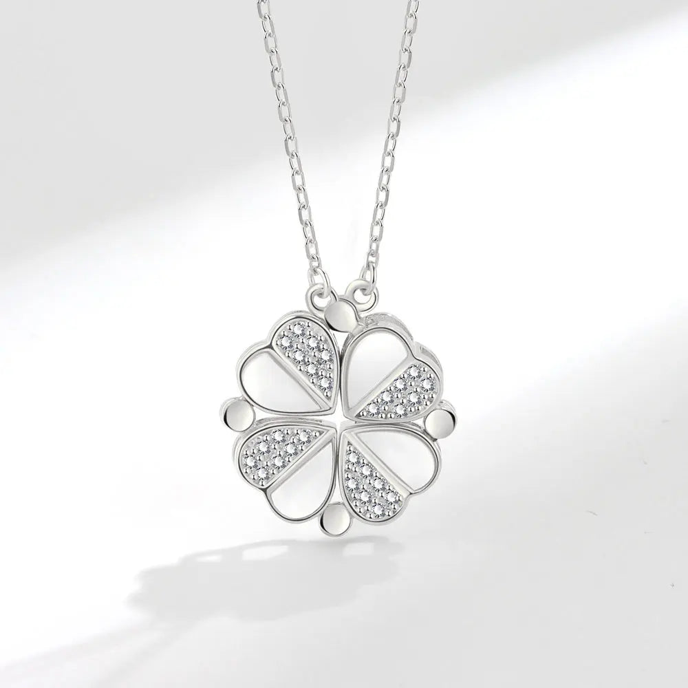 925 Sterling Silver Magnetic Four-Leaf Clover Necklace – Heart-Shaped Pendant Love Jewelry for Women and Girls Gift Cimorene