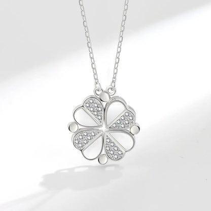 925 Sterling Silver Magnetic Four-Leaf Clover Necklace – Heart-Shaped Pendant Love Jewelry for Women and Girls Gift Cimorene