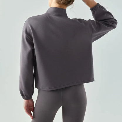 Women's Hip Hop Crop Sweatshirt – New Design Long-Sleeve Winter Jacket with Pockets, Comfortable Training Coat Jaja