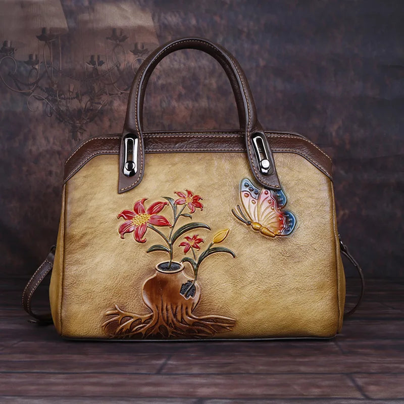Personalized Flower Art Bags - Ladies' Purses, Handbags, Genuine Leather Totes, Clutches & Gifts Amelia